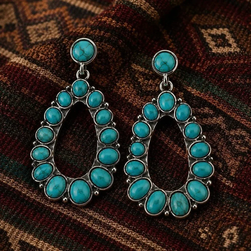 The Chaparral Drop Earrings – Turquoise Blue Andean Teardrops in Silver Tone
